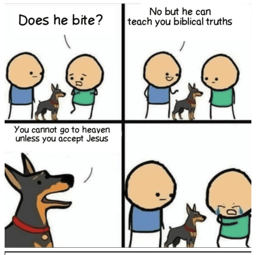 A dog wearing glasses citing biblical truths.