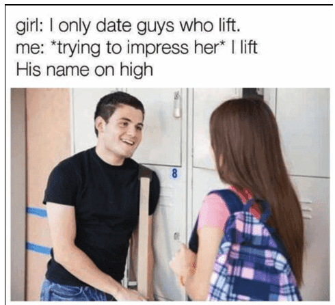 A gym photo captioned about lifting the Lord's name on high.