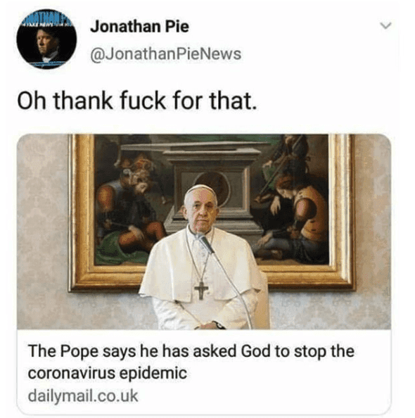 The Pope in prayer during the coronavirus pandemic.